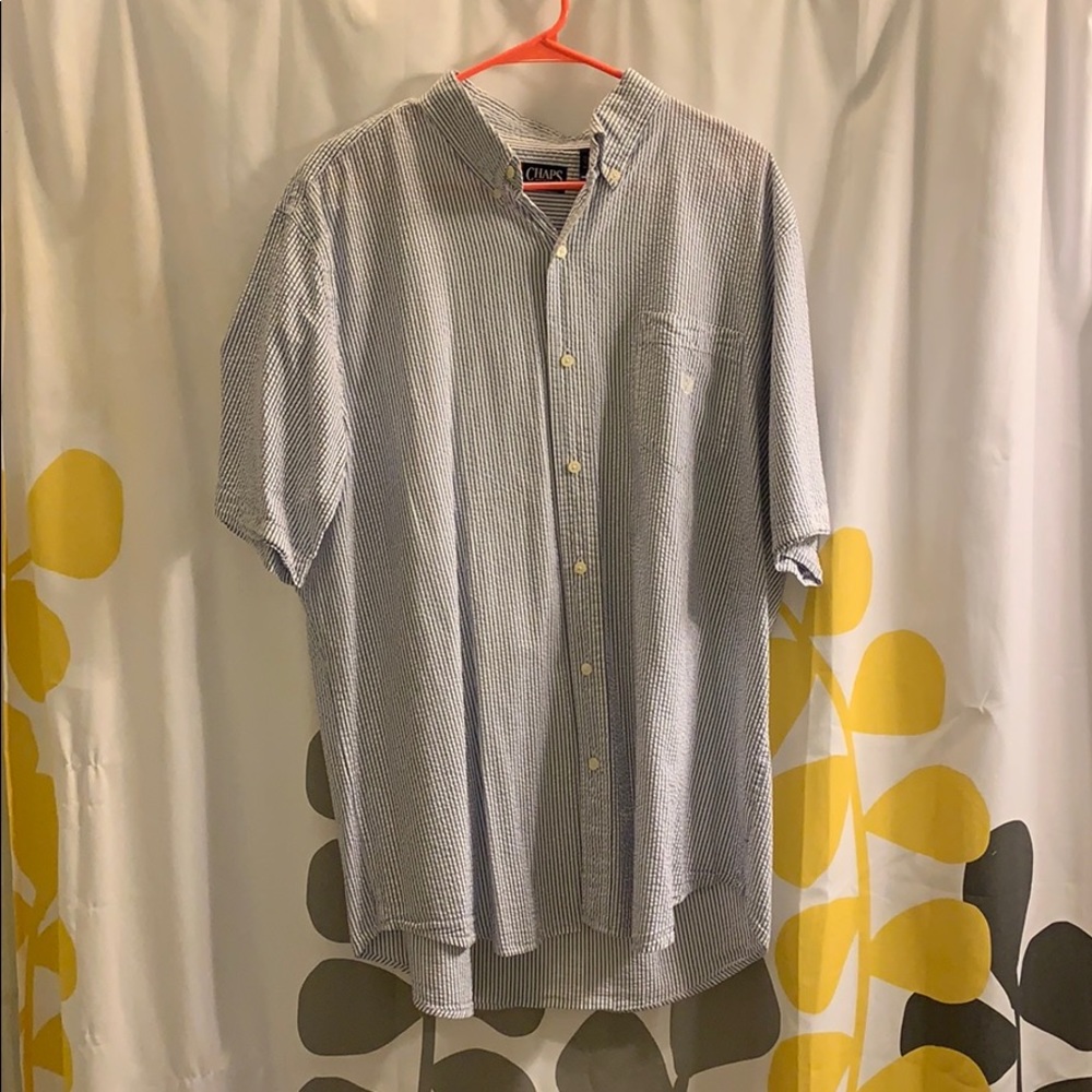 Chaps blue and white striped button up